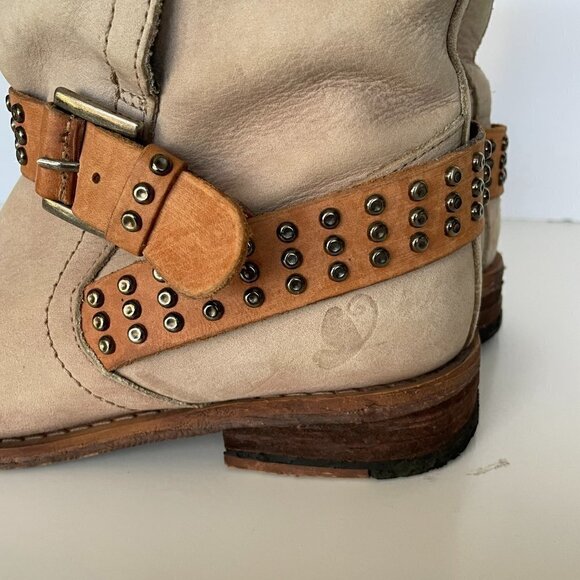 FELMINI Ankle Boots Nobuck Leather Buckle Studded Strap Pull-On Casual Tan 7 - Picture 11 of 11